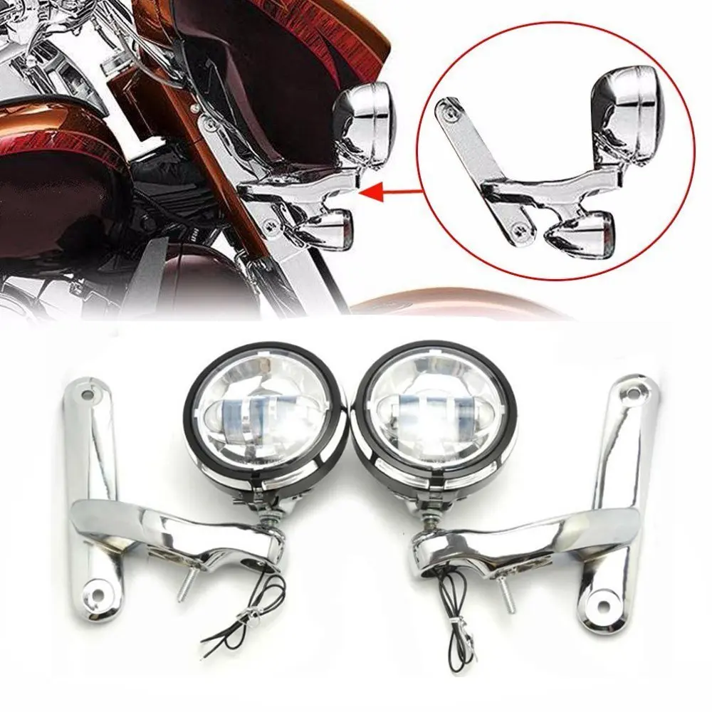 4.5" Led Auxiliary Fog Lights With 4.5 inch Housing Bucket and Mounting Brackets For Harley Street Glide( Chrome / Black - Цвет: Chrome set