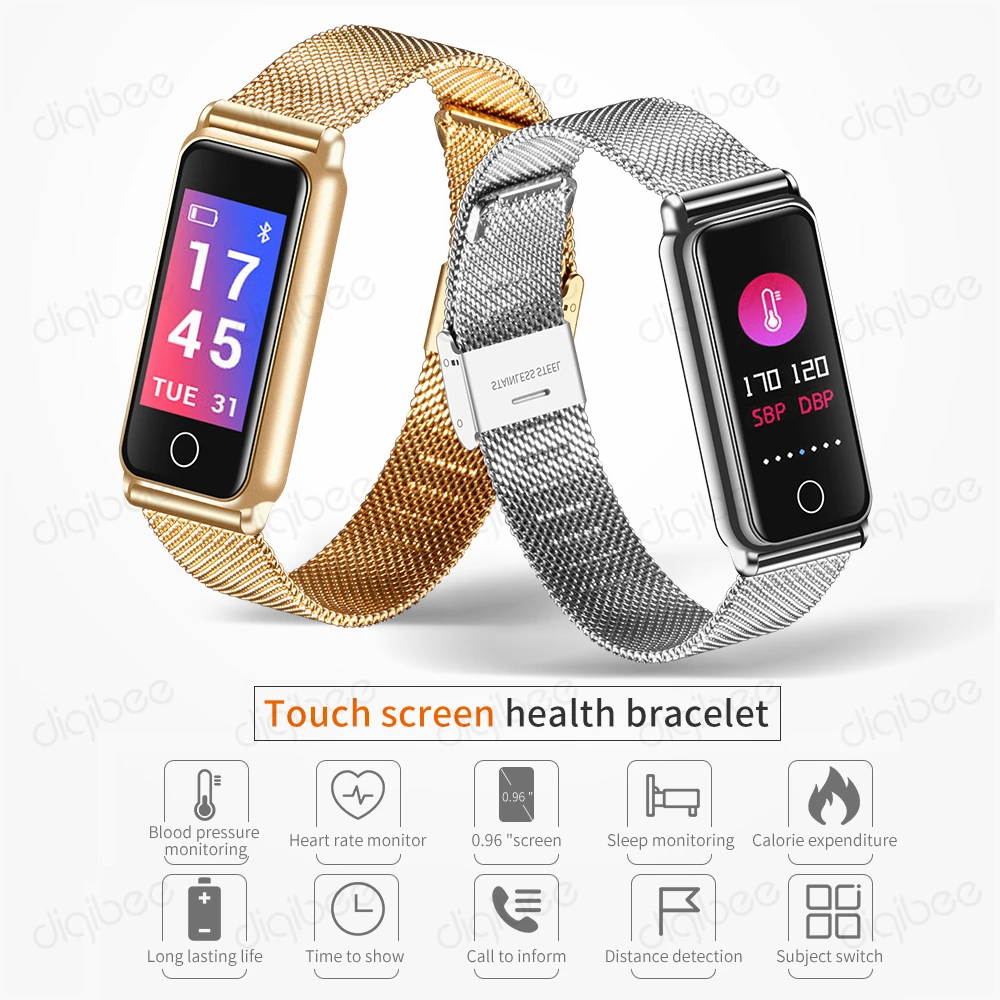 

Women Men 0.96'' Color Screen Blood Oxygen Pressure Heart Rate Monitor Pedometer Smart Watch Wristband Health Bracelet