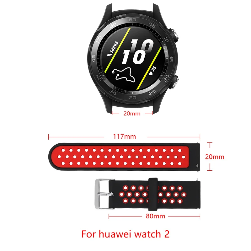 

Band width 20mm soft silicone strap for huawei watch 2 Sports strap Two-color multi-button Smart watch replacement strap