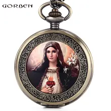 Винтаж Пресвятой Девы Марии портрет карманные часы женские мужские ретро классические христианские католицизм религиозная вера Часы go48