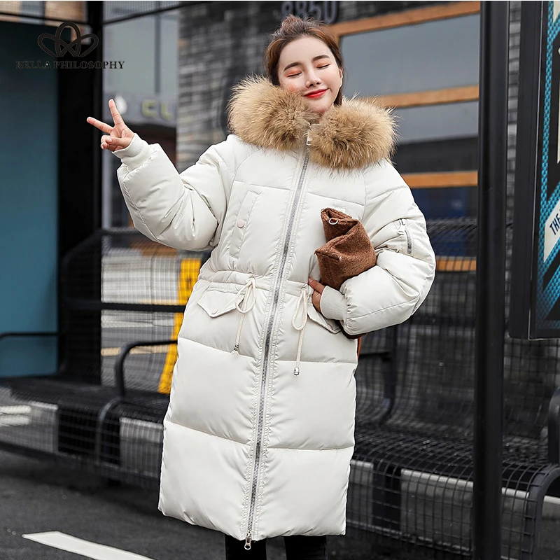 Wonder 2018 new Winter Large Raccoon Fur Collar Women Jacket Long Parkas Cotton Coat Female Hooded Pockets Snow Outwear JA139