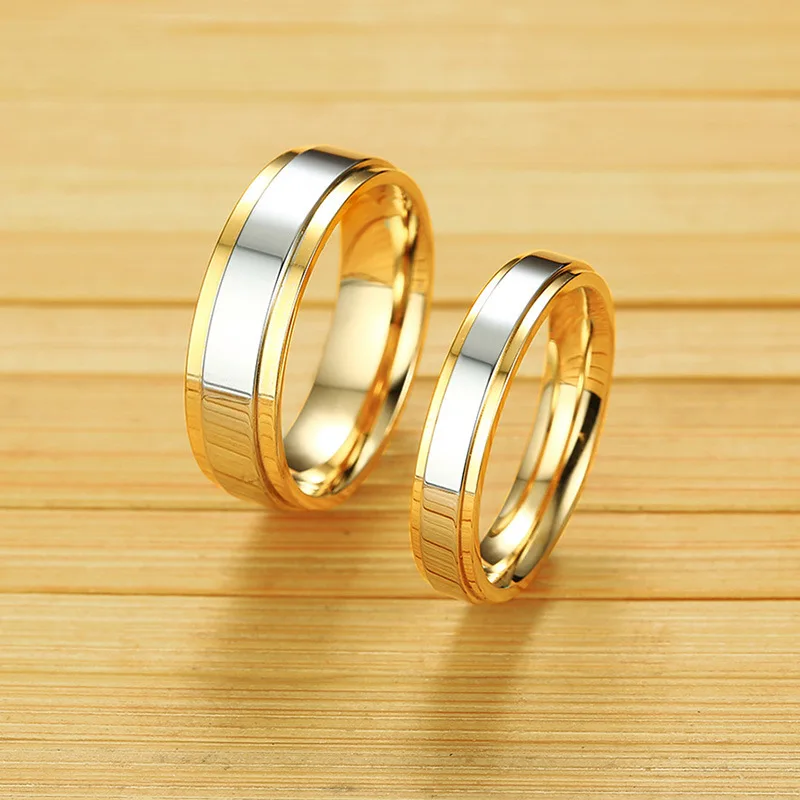 Fashion Gold Color Rings For Women Jewelry Stainless Steel Wedding Party Men Ring Lover's Couple Rings Unisex Wholesale