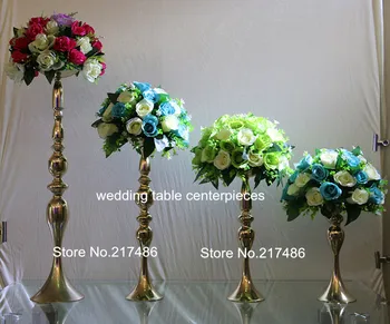 

new style Artificial flower gold iron arrangement stand wedding table