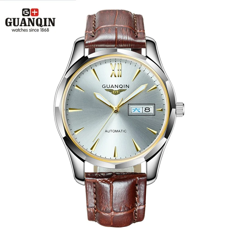 

GUANQIN Luminous Men Watch Automatic Mechanical Tungsten Steel Watches Date Calendar Japanese Movement Watch with Leather Strap