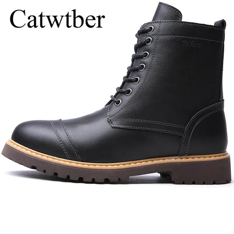 

Catwtber Outdoor Winter Shoes Male PU Platform Slip-on Ankle Martin Boots Warm Fur Plush Causal Footwear Anti-slip Snow Boots