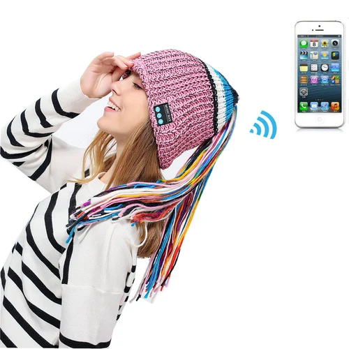 Ubit Спорт Смарт Bluetooth Беспроводной музыка earhones Мода длинная коса зимняя шапка вязаная стерео гарнитура наушники Шапки с микрофоном