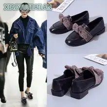 Для женщин обувь, британский стиль, маленькие кожаные с галстуком-бабочкой, на плоской подошве с квадратным носком шикарные корейский Version.519