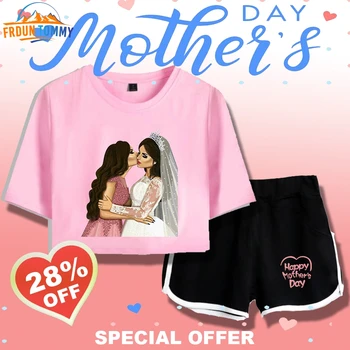 

Mother's Day 2019 Women Two Piece Sets Summer Sexy Crop Mother and daughter Hot Sale Tops+Shorts Trendy Printed Wear SET1