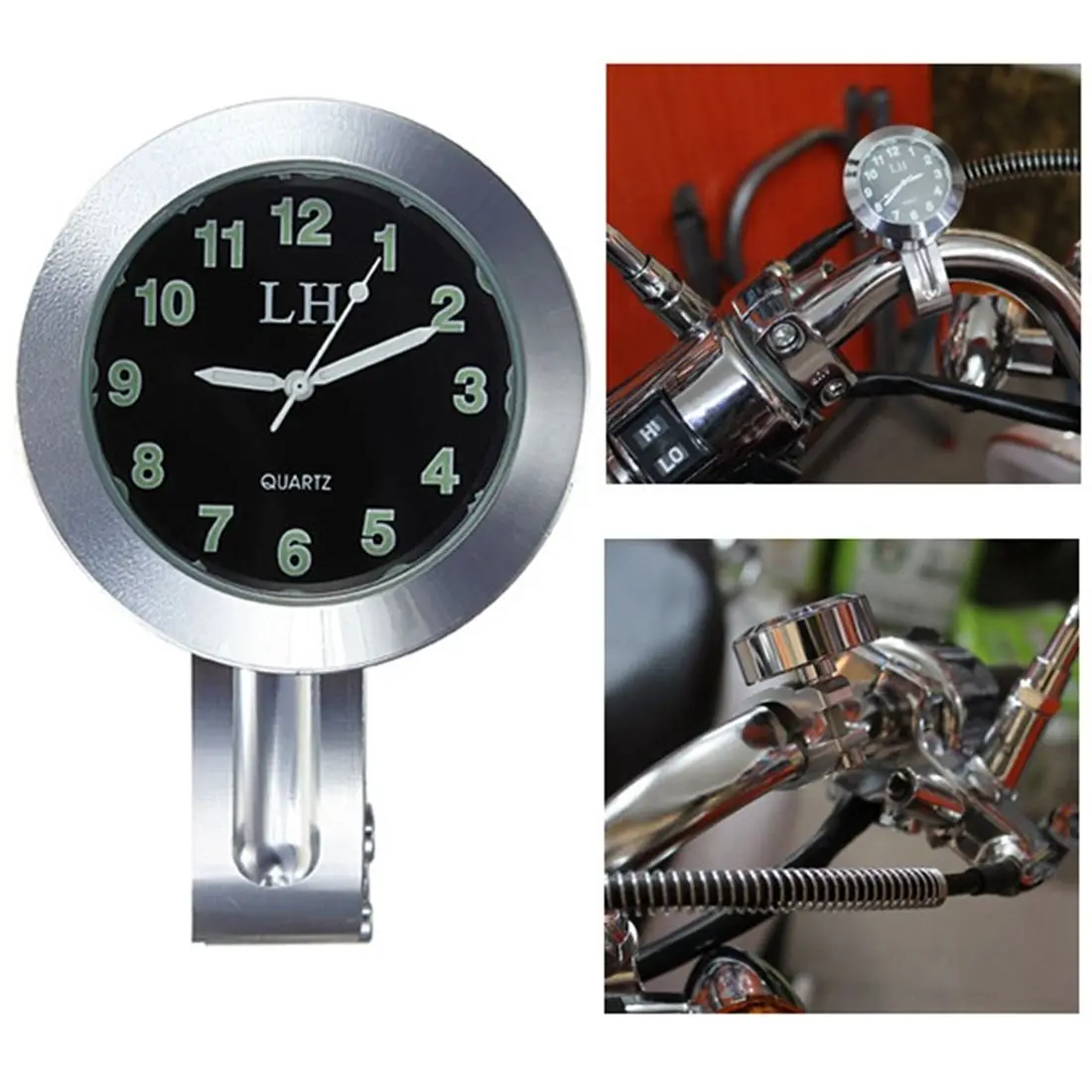 

7/8" 1" Universal Motorcycle Handlebar Mount Dial Clock Waterproof Chrome Motor
