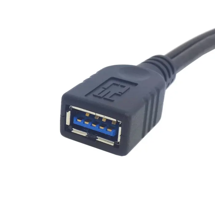 Black USB 3.0 Female to Dual USB Male Extra Power Data Y Extension Cable for 2.5" Mobile Hard Disk 30cm 1ft