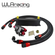 Universal 10 Rows Engine Oil Cooler Aluminum Oil Filter Cooler Relocation Kit With 3 Pcs  Braided Hose Line Accessories