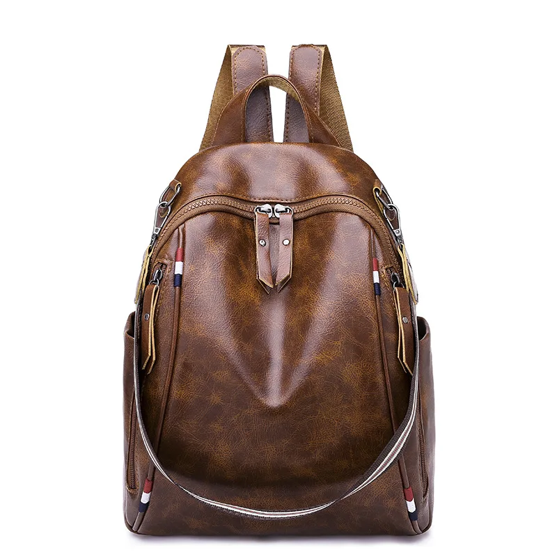 

New retro shoulder bag, women's soft leather college wind multi-functional backpack, large-capacity travel