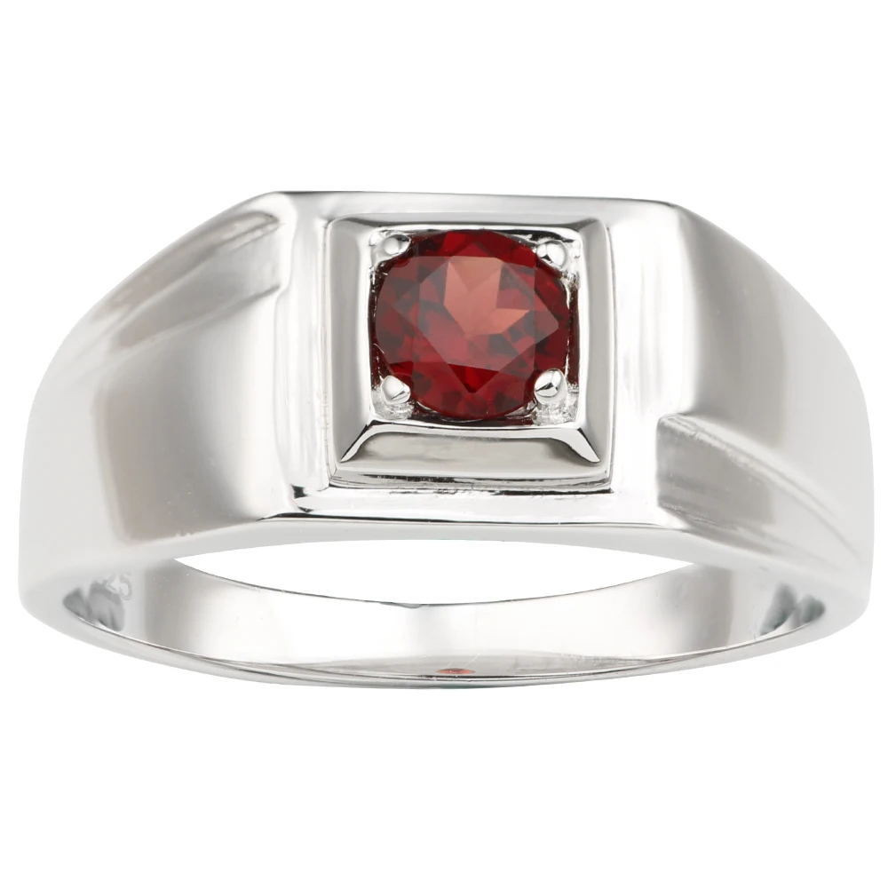 

Real Red Garnet Ring Men Silver 925 Solitary 5.5mm Gemstone January Birthstone Crystal Jewelry R500RGN