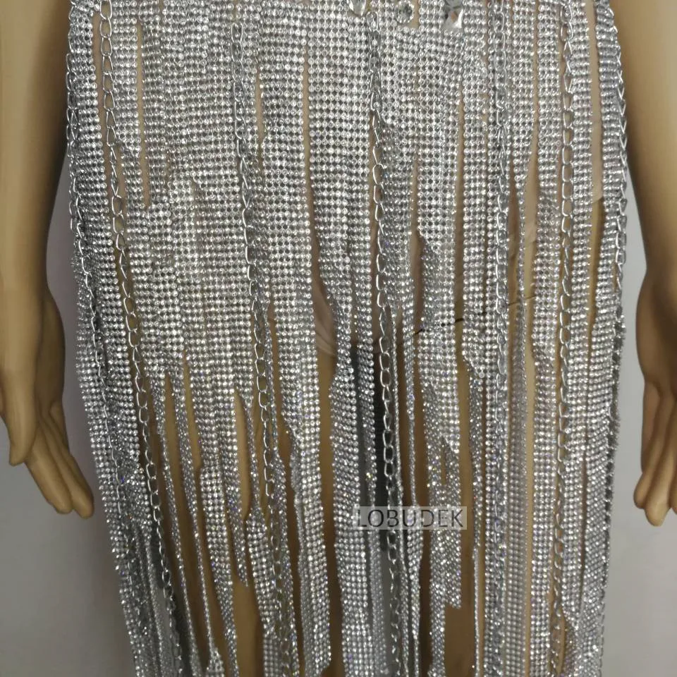 Блестящее платье с серебряными кристаллами женский костюм DS певец танцор ночного клуба Джаз DJ сексуальная одежда камень звезда Выпускной Новинка