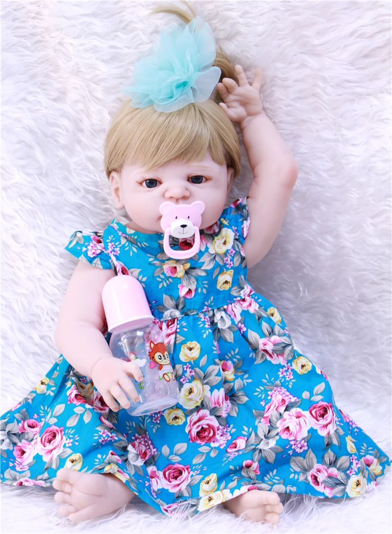 

Bebe reborn 22inch 55cm silicone reborn baby girl dolls blond hair blue eyes charming dolls reborn safe and non-toxic toy dolls