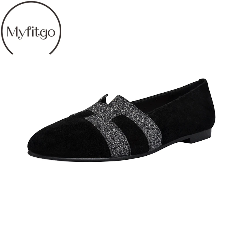 

Myfitgo 2019 Flat Women Ballet Shoes Shiny Spring Single Shoe Bling Crystal Round Toe Kid Suede Loafers Shoes Elegant Comfy Lady