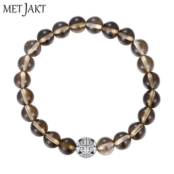 

MetJakt Natural Gemstone Smoky Crystal Elastic Charm Bracelets Quartz 925 Sterling Silver Long Life Beads for Unisex Jewelry
