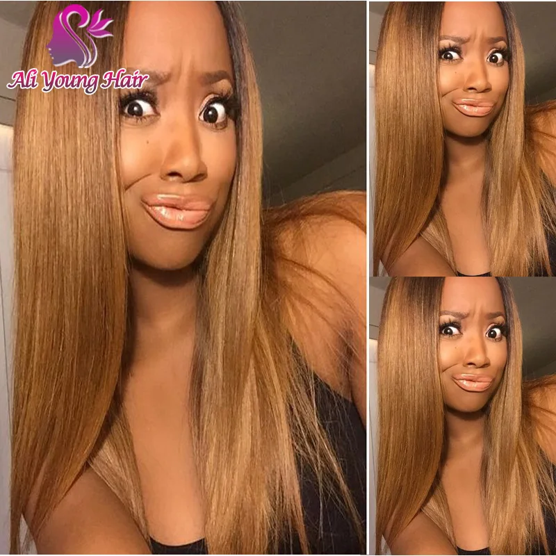 

Straight T1b/30 Blonde Ombre Lace Wig Peruvian Human Hair Full Lace Wig Glueless Ombre Lace Front Wig Middle Part U Part Wig