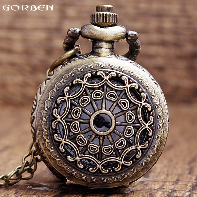 Bronze quartz pocket watch vintage hollow pendant sculpture mens