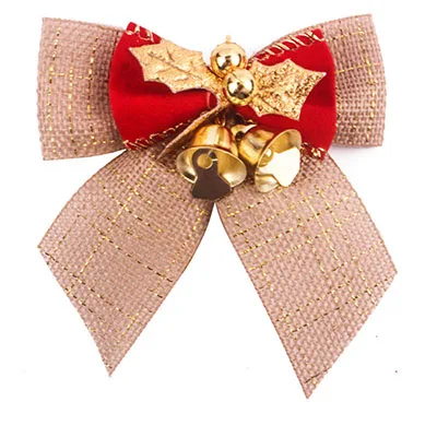 12 шт./лот, изящный бант, рождественские подарочные банты с маленькими колокольчиками, сделай сам, банты, украшение для рождественской елки, Рождественский галстук-бабочка, 8*8 см - Цвет: beige3