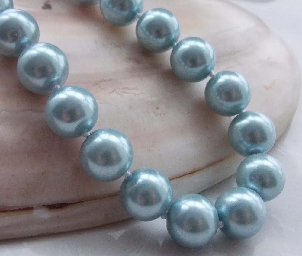

Free Shipping >>AAA noble 12mm Light Blue South Sea Shell Pearl Round Necklace 18'' F-15