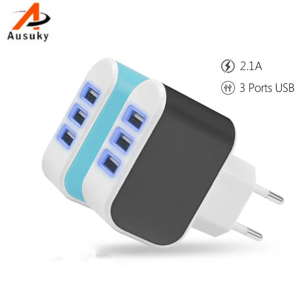 

New EU Plug Universal 3 Slots USB Charger Adapter Wall Travel Power Charger Adapter for HTC SAMSUNG Iphone with Light -39