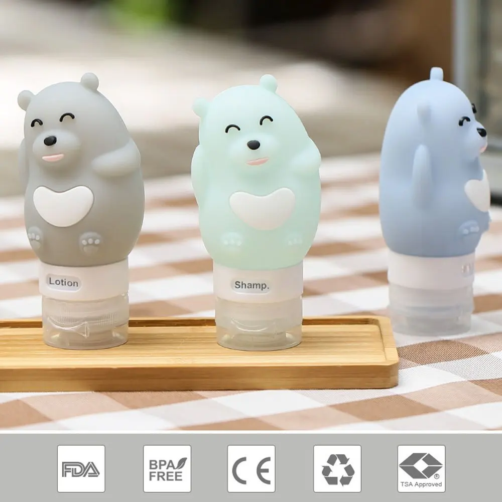 Portable Soft Silicone Travel bottles Set 3 Leak-Proof Travel Size Silicone Containers - Perfect for Shampoo and Lotion bear 