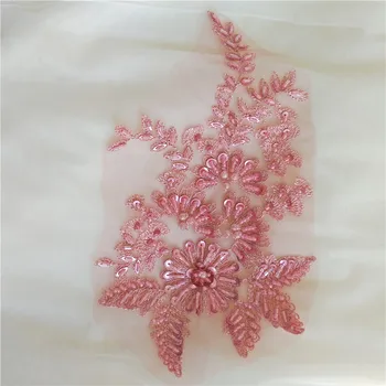 

Beaded quality lace appliques Pink, Gold, Red, Grey 12 Colors in stock Sew-On logo patches for clothing 5 Pieces/lot good price!