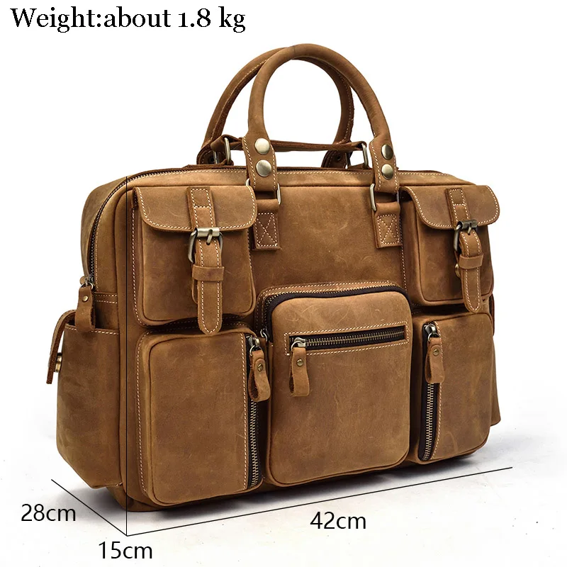 

Men's crazy horse leather briefcase Cow leather big capacity Laptop messenger bag durable cowhide travel bag casual weekend bag