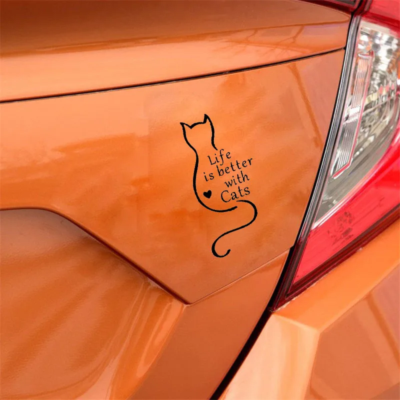 YJZT 7,2 см* 14,6 см Автомобильная Наклейка виниловая забавная наклейка жизнь лучше с кошками Черный Серебряный C10-02323