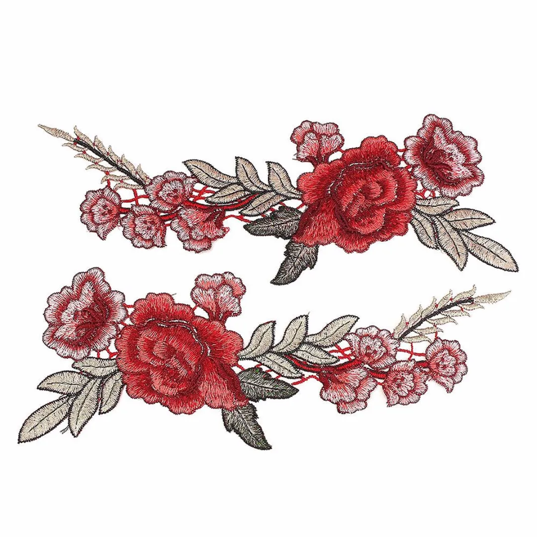 DIY 1 Pair Embroidery Rose Flower Patches Sew On Patch Jeans Pants Applique Craft