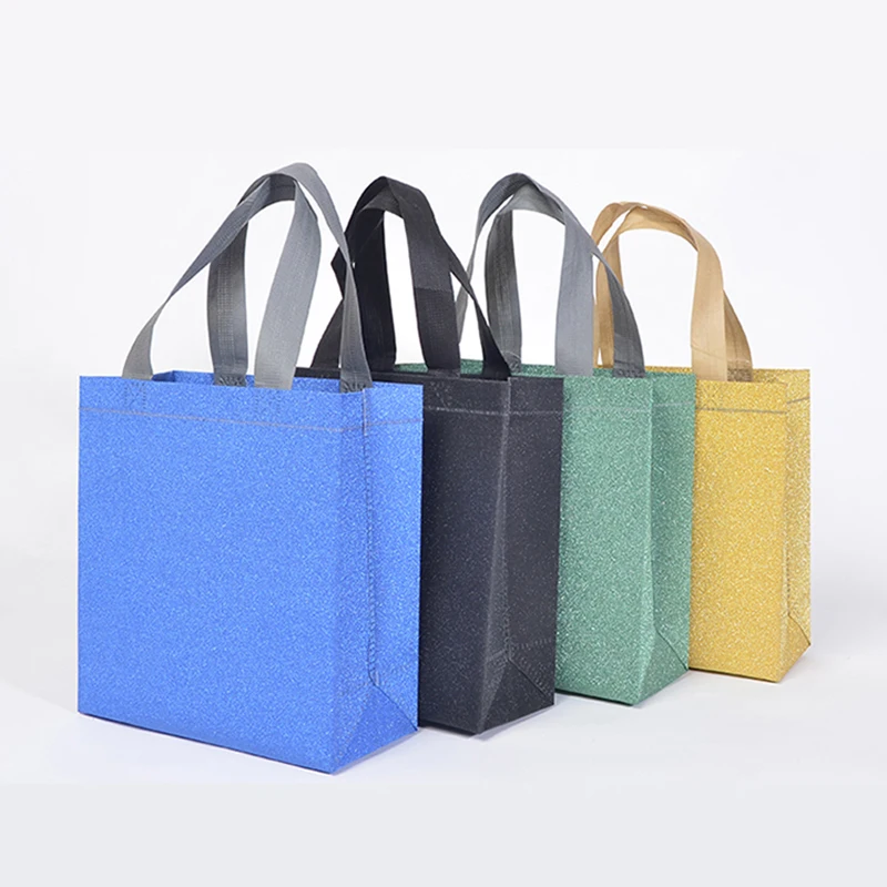 

5pcs/lot Glitter Non-woven fabric Bags Colorful Gift tote Package paper luxury garment Packing Bag M/L