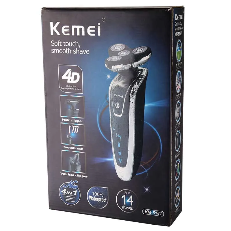3D электробритва kemei Мужская бритвенная машинка триммер для носа и волос 4 в 1