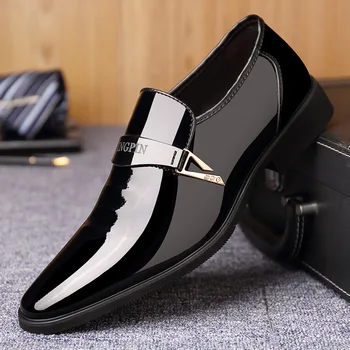 Men Dress Italian Leather Shoes Slip On Fashion Men Leather Moccasin Glitter Formal Male Shoes Pointed Toe Shoes For Men 2