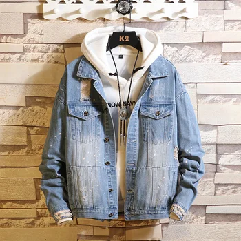

2019 NEW Denim Jacket Men's Denim clothing man coats Fashion Jeans Jacket Casual loose Ripped Holes Vintage Bomber Denim Jacket