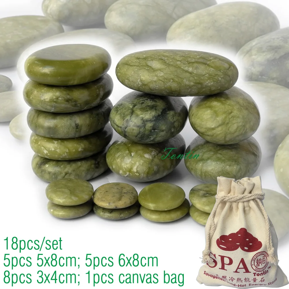 

new 17pcs/set green jade body massage hot stone SPA with canvas Hot Stone Massage Set Heater Box Relieve Stress Back Pain Health