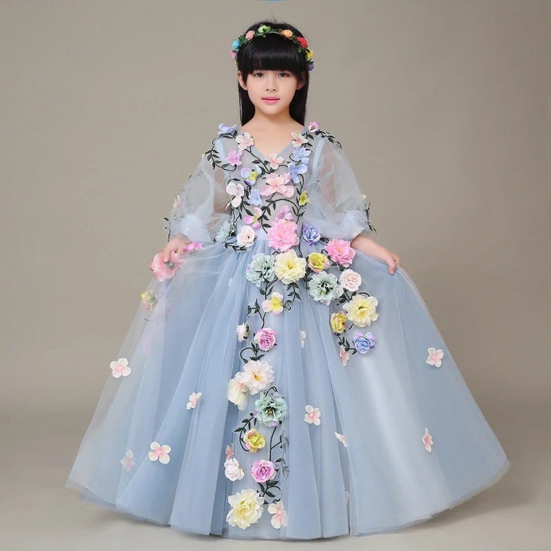Новинка года; роскошное праздничное платье с цветочным узором для девочек; торжественное платье подружки невесты с вышивкой на свадьбу; рождественское бальное платье принцессы; платье для дня рождения