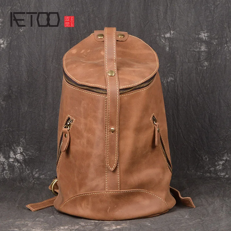 

BJYL New lady retro shoulder bag frenzy handmade Baotou layer of leather fashion leisure backpack