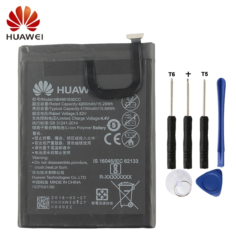 

Huawei HB496183ECC Phone Battery For Huawei Enjoy 6 NCE-AL00 4100mAh Original Battery + Tool