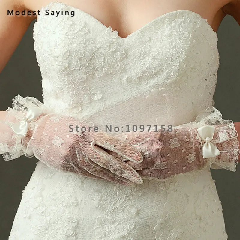 Элегантные бежевые кружева свадебные перчатки с пальцами наручные Свадебные перчатки Свадебные аксессуары vestido de festa