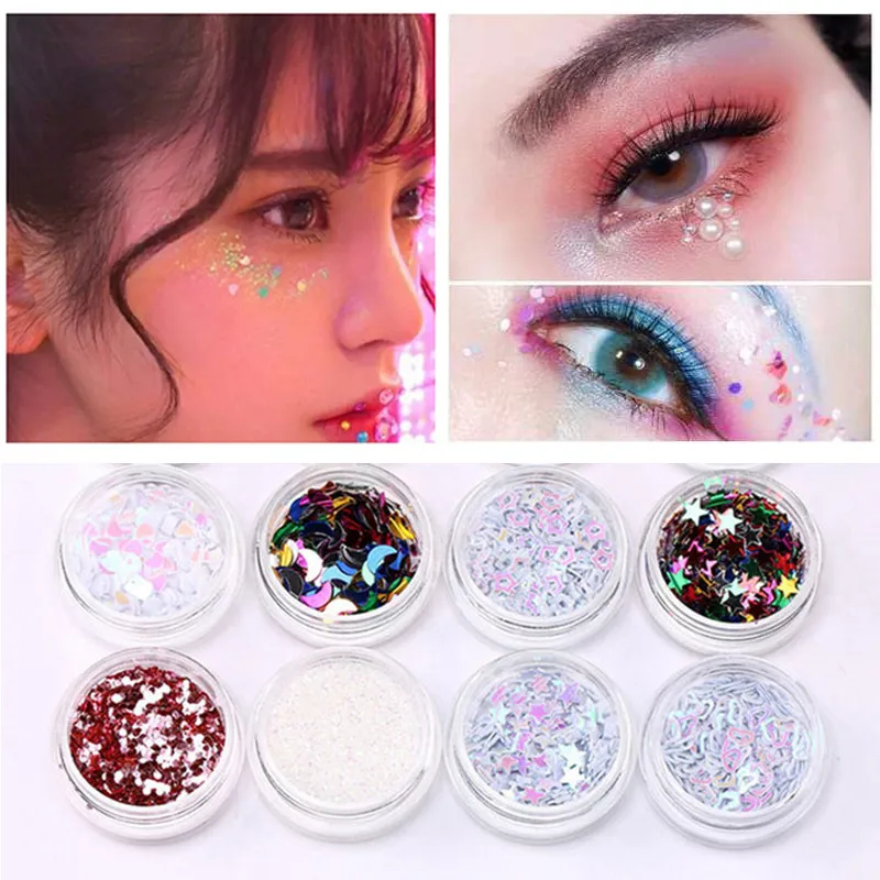 

12 Colors Mixed Flake Eye Glitter Nail Glitter Face Eye Shadow Sequins Set Decorations Festival Body Dance Tools Makeup Kits