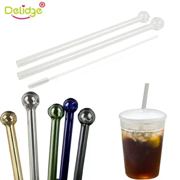 

3pcs Handmade Drinking Glass Tube Colorful Straw With Cleaning Brush Household Reusable Party Glass Drinking Straws Bar Tools