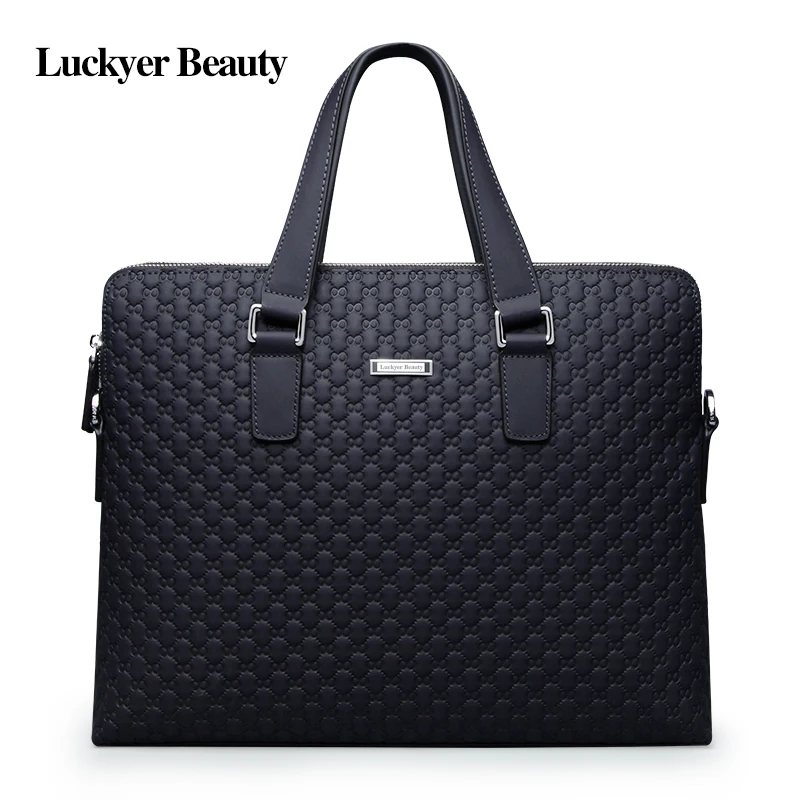 

LUCKYER BEAUTY High Quality Cow Leather Men Briefcase 2017 New Fashion Men Messenger Shoulder Bag Casual Laptop Portfolio Bags