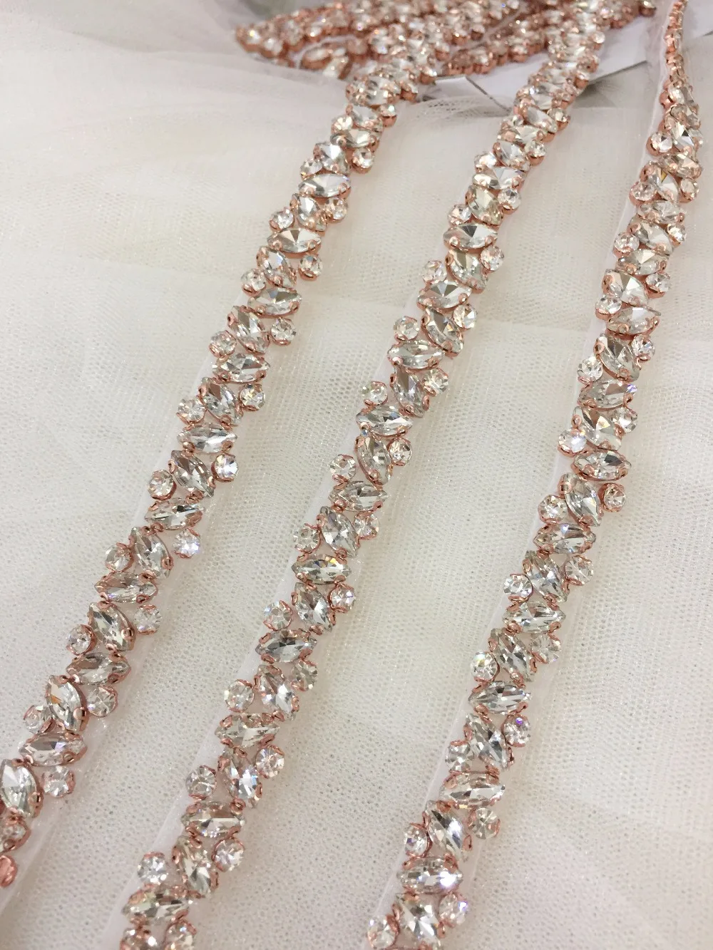 

5 yards Thin rhinestone and crystal beaded lace trim for wedding belt, bridal sash, wedding gown straps ,bridesmaids belt