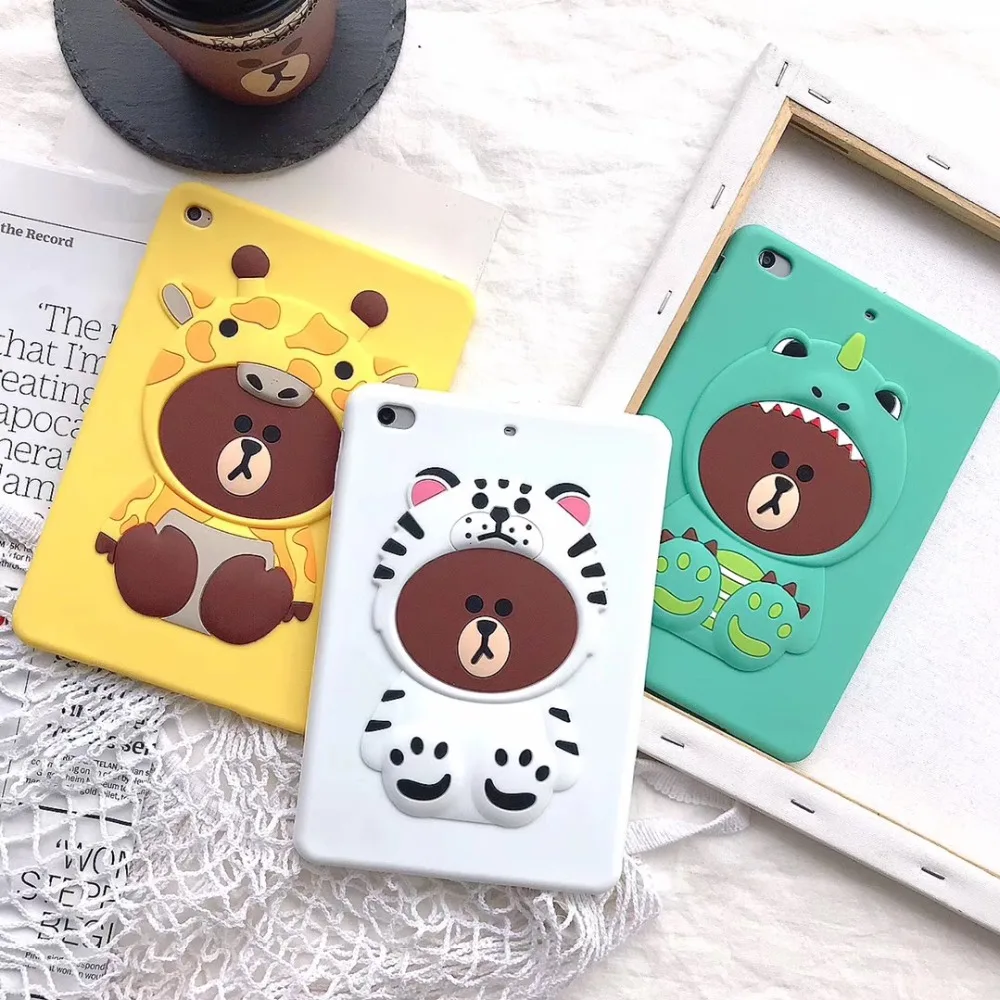 

ShockProof Silicone Case for IPad 9.7 2018 2017 Pro 9.7 Air 1 2 3D Cartoon Bear Cover for IPad 2/3/4 5 6 Mini 1/2/3/4 Funda+ Pen