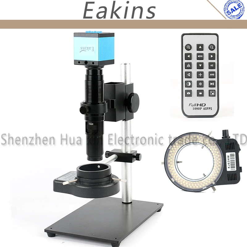 

Full Metal Stand Holder+ HD 10X - 200X Zoom C-mount Lens + 20MP 1080P Industrial Recorder Video Microscope Camera +144 LED Light