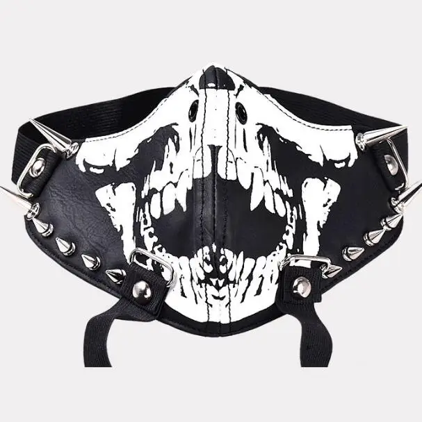 

Men womens skull print copper rivet punk masks boys girls club party Rock and roll breathable noctilucence mouth-muffle R696