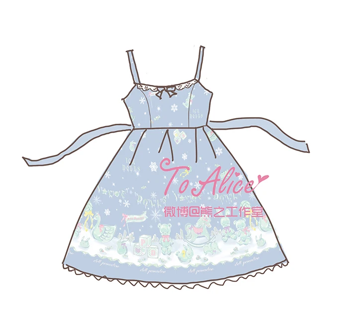 Lolita Dress Cute Ice Doll Snowflake JSK Lolita Dress Fairy Kei Sleeveless Sashes Bear Lace Trim Bows Fancy Dolly Dress Navy Blue & Sky Blue