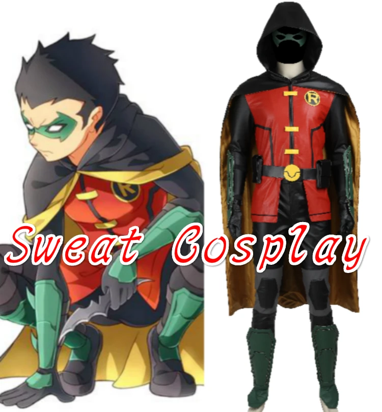 

High Quality Batman Justice League Robin Costume adult Outfits Suit Uniform+eye Mask+Gloves Set Halloween Cosplay Costume