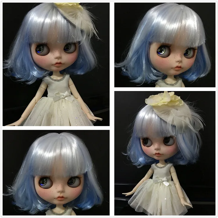 

ICY Nude Blyth Doll For White mix Blue hair with bangs Frosted skin Suitable For DIY Change Toy Factory Blyth